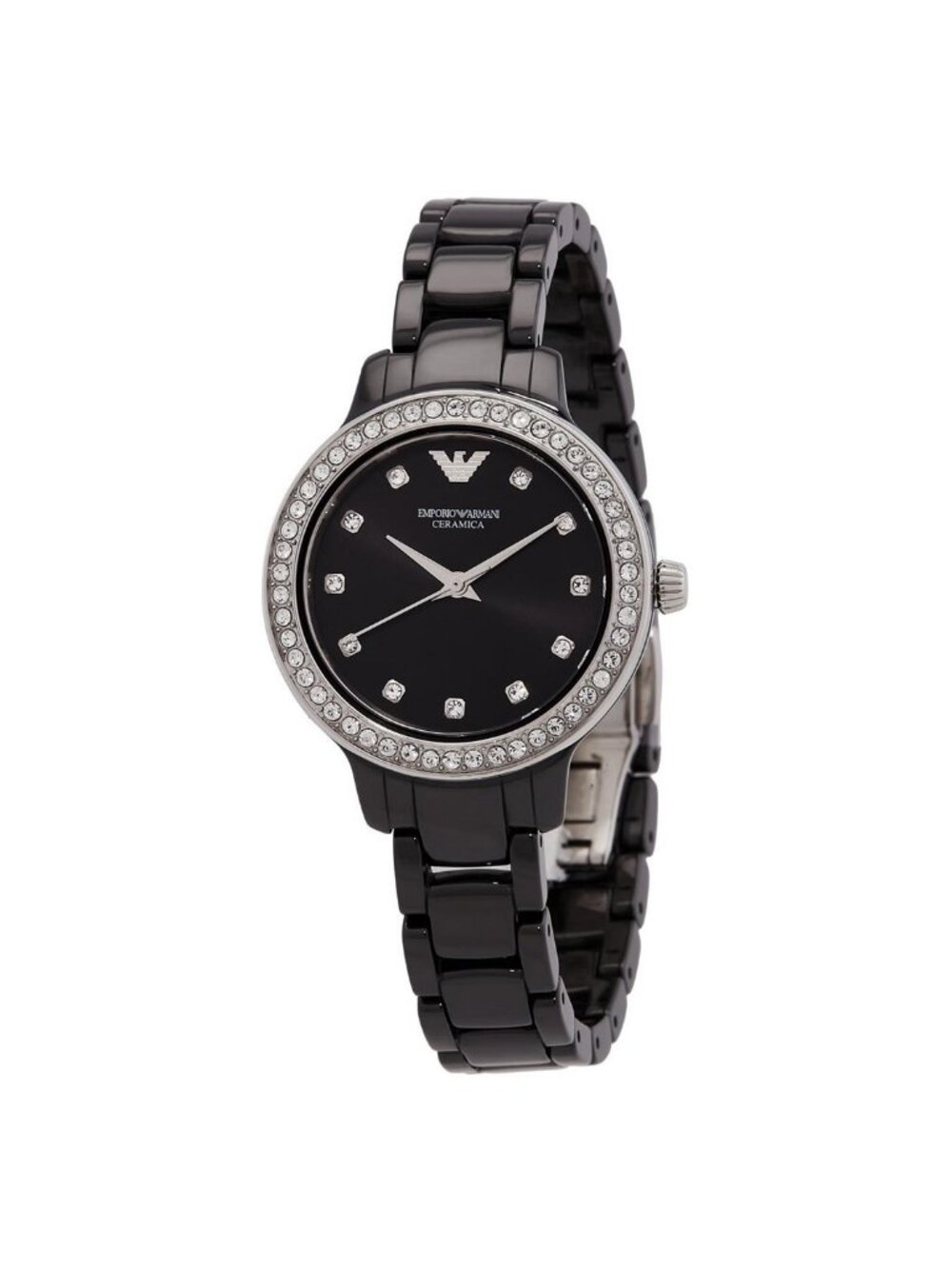 NWT Emporio Armani Cleo Quartz Crystal Black Dial Ladies Watch